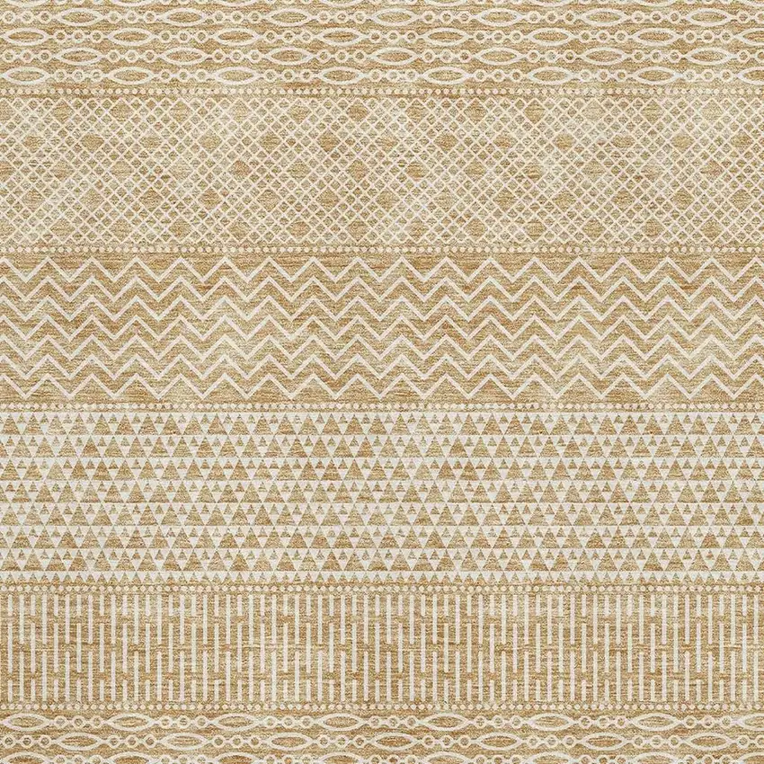 Gold And Ivory Striped Washable Area Rug With UV Protection Photo 2