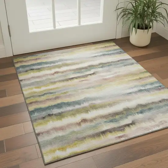 Gold And Ivory Striped Washable Area Rug With UV Protection Photo 2