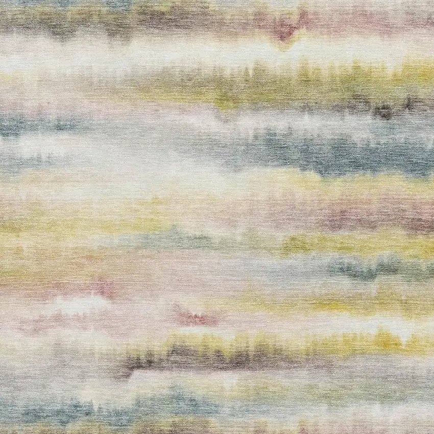 Gold And Ivory Striped Washable Area Rug With UV Protection Photo 3