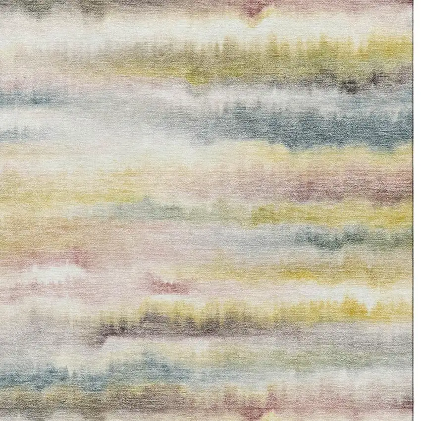 Gold And Ivory Striped Washable Area Rug With UV Protection Photo 3