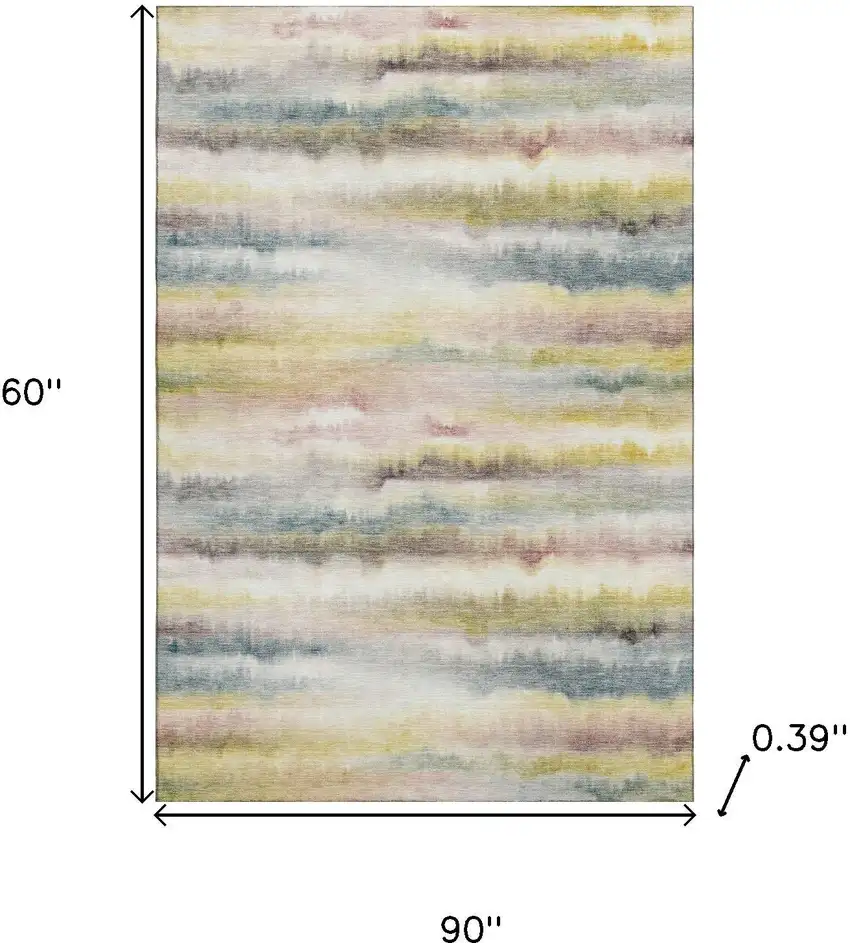 Gold And Ivory Striped Washable Area Rug With UV Protection Photo 9