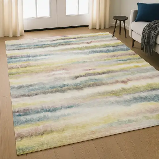 Gold And Ivory Striped Washable Area Rug With UV Protection Photo 5