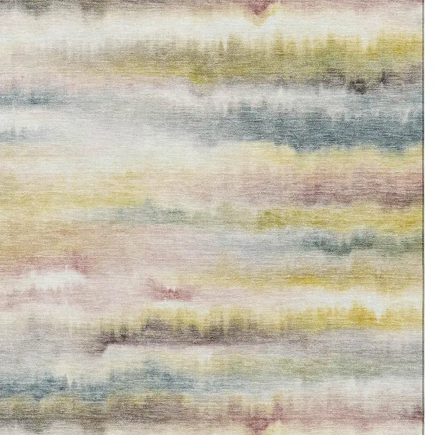 Gold And Ivory Striped Washable Area Rug With UV Protection Photo 3