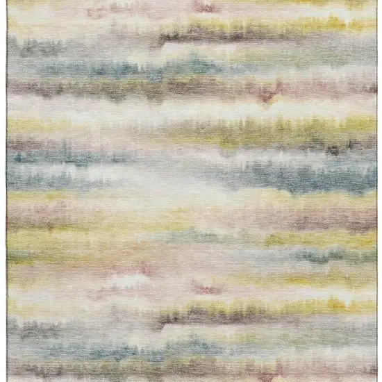 Gold And Ivory Striped Washable Area Rug With UV Protection Photo 4