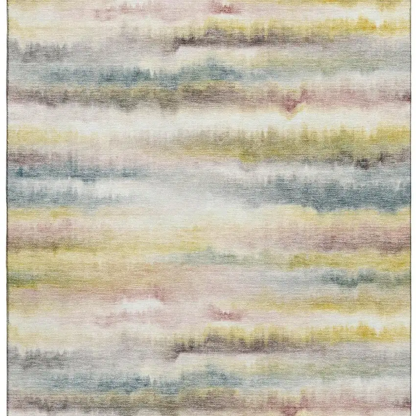 Gold And Ivory Striped Washable Area Rug With UV Protection Photo 4