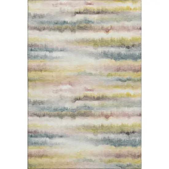 Gold And Ivory Striped Washable Area Rug With UV Protection Photo 1