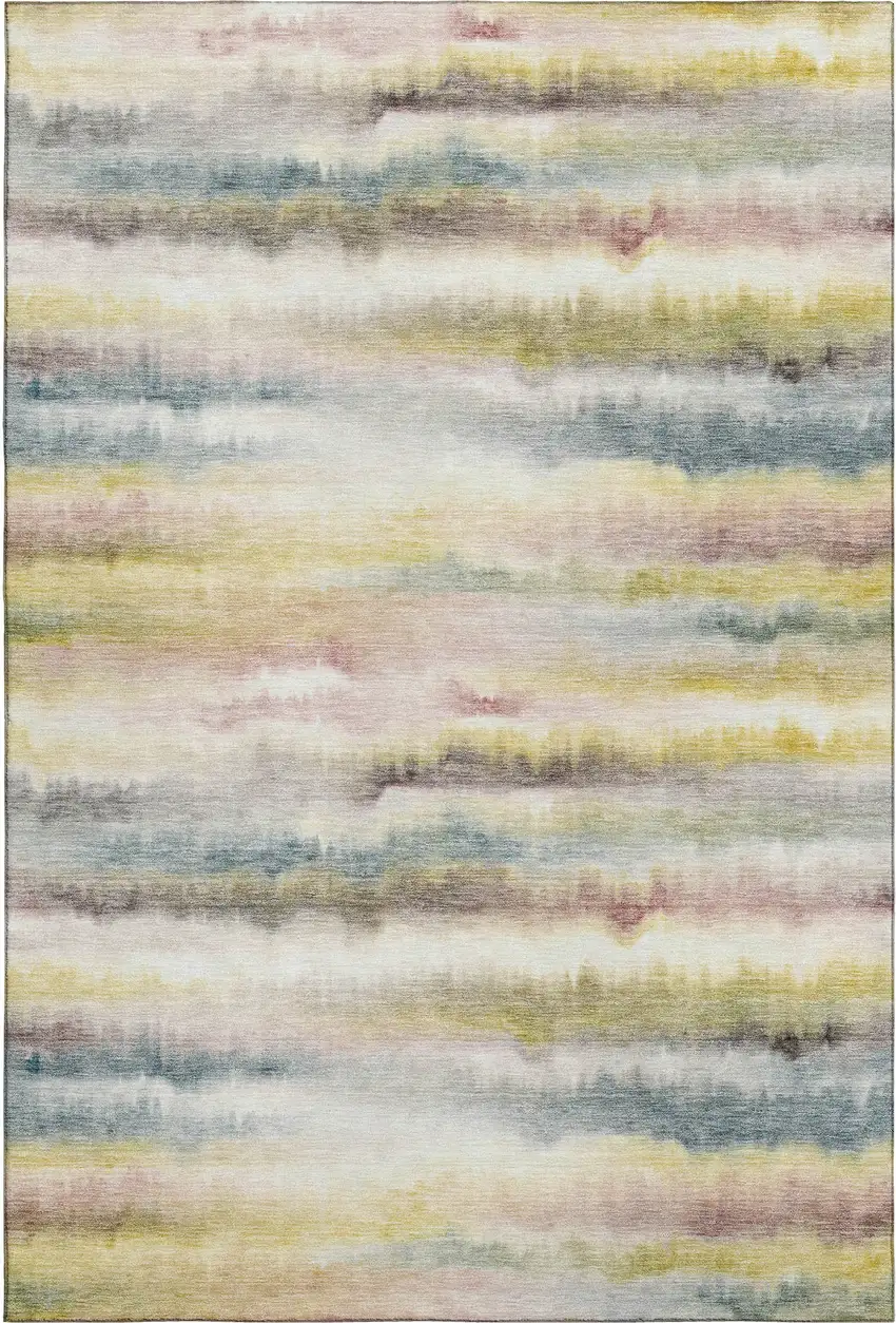 Gold And Ivory Striped Washable Area Rug With UV Protection Photo 1