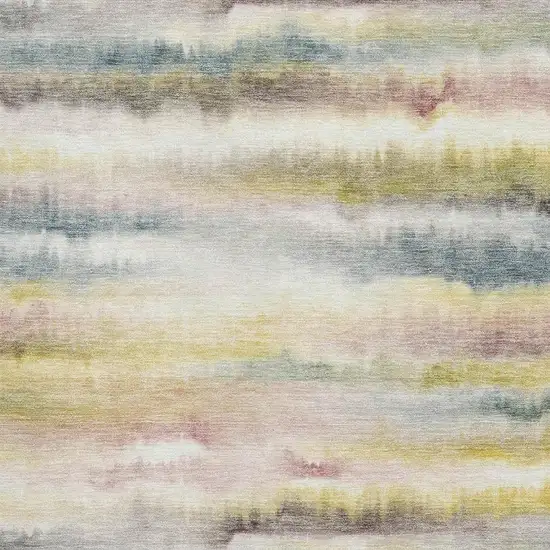 Gold And Ivory Striped Washable Area Rug With UV Protection Photo 3