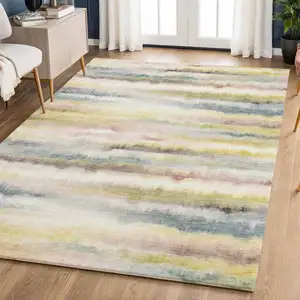 Photo of Gold And Ivory Striped Washable Area Rug With UV Protection