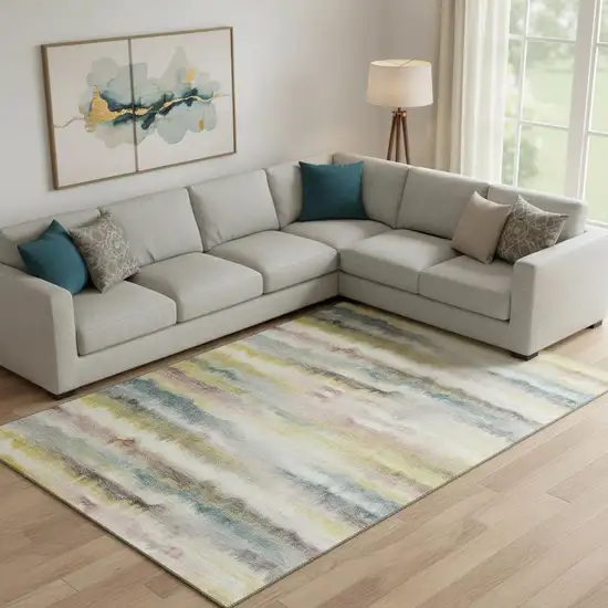 Gold And Ivory Striped Washable Area Rug With UV Protection Photo 2