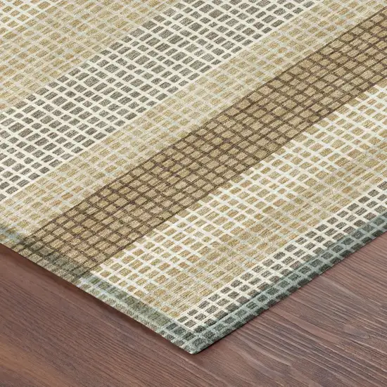 Gold And Ivory Striped Washable Indoor Outdoor Area Rug Photo 5