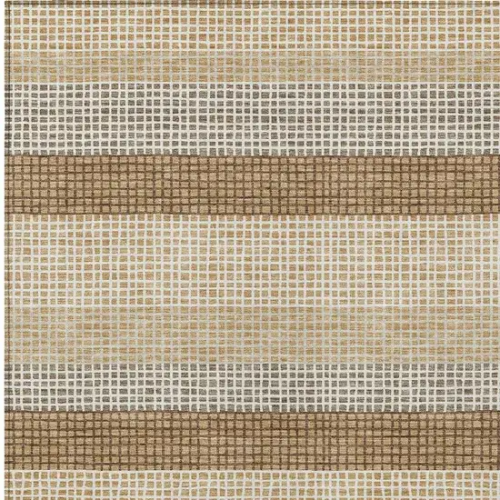Gold And Ivory Striped Washable Indoor Outdoor Area Rug Photo 3