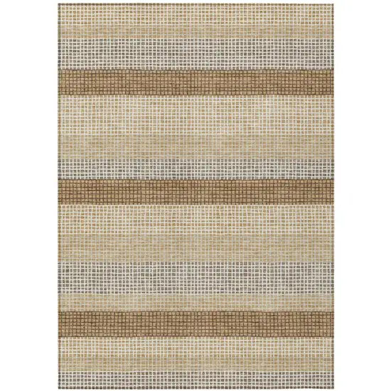 Gold And Ivory Striped Washable Indoor Outdoor Area Rug Photo 2