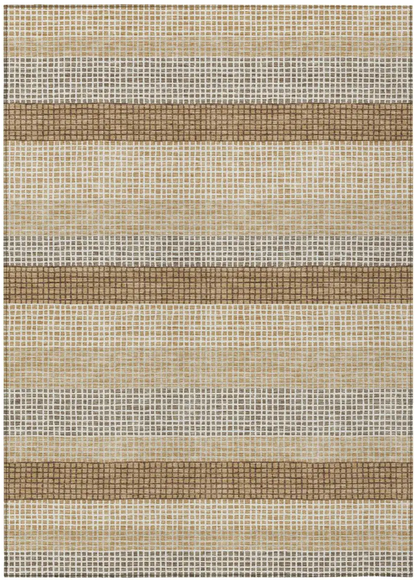 Gold And Ivory Striped Washable Indoor Outdoor Area Rug Photo 2