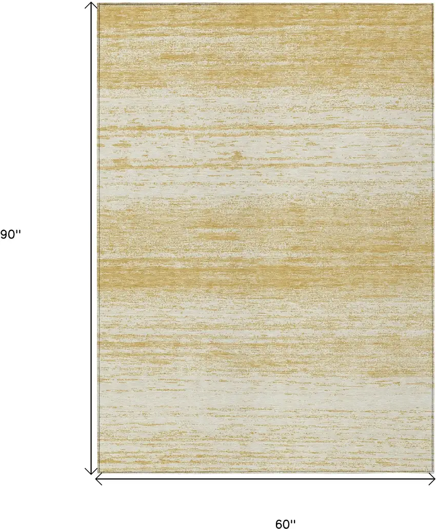 Gold And Ivory Striped Washable Indoor Outdoor Area Rug Photo 3