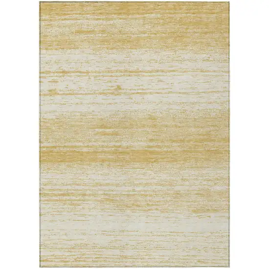 Gold And Ivory Striped Washable Indoor Outdoor Area Rug Photo 2