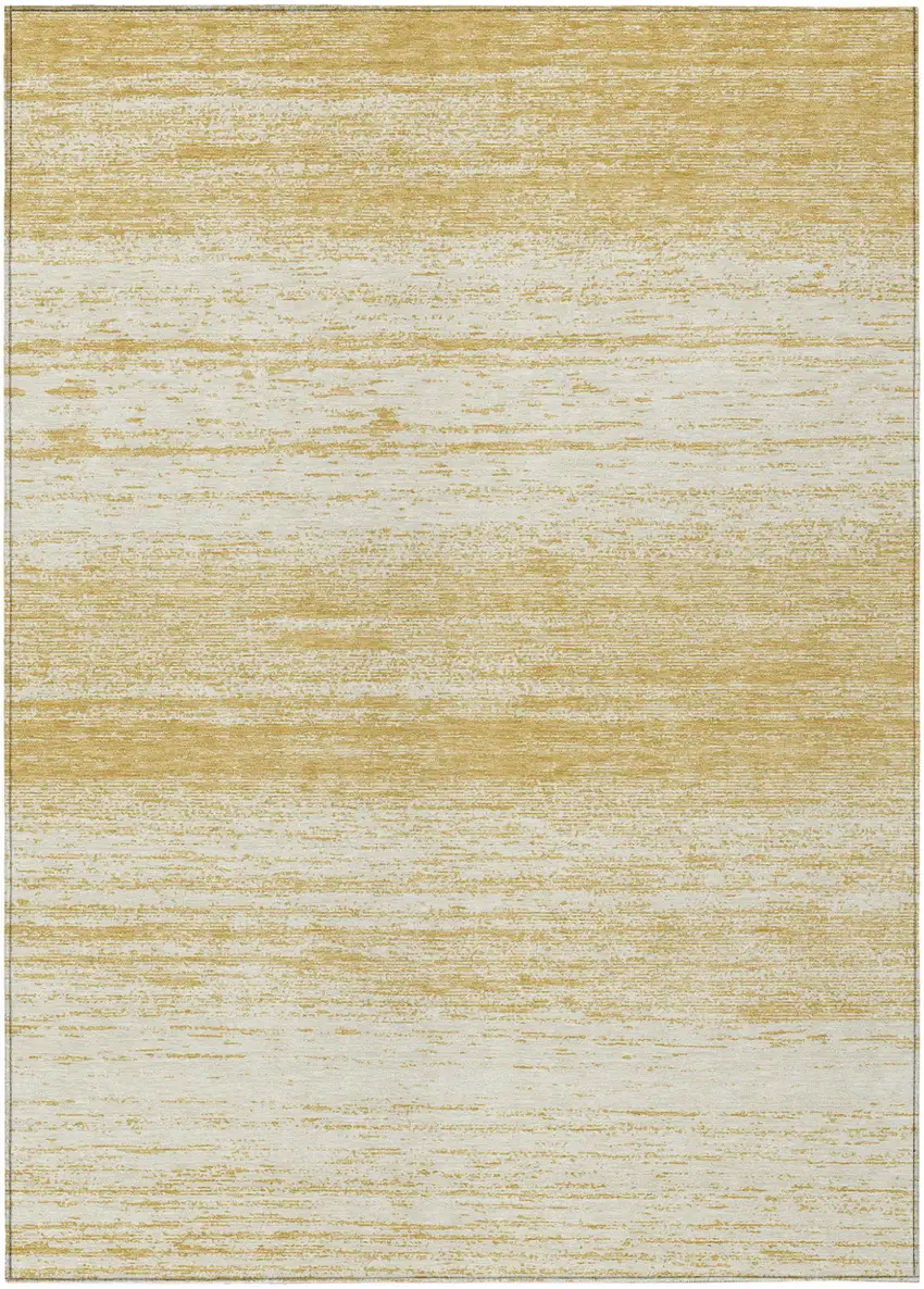Gold And Ivory Striped Washable Indoor Outdoor Area Rug Photo 2