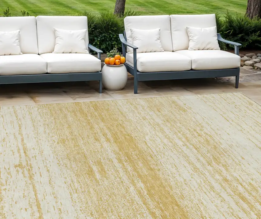 Gold And Ivory Striped Washable Indoor Outdoor Area Rug Photo 1