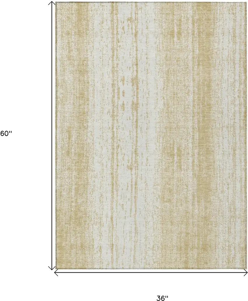 Gold And Ivory Striped Washable Indoor Outdoor Area Rug Photo 3