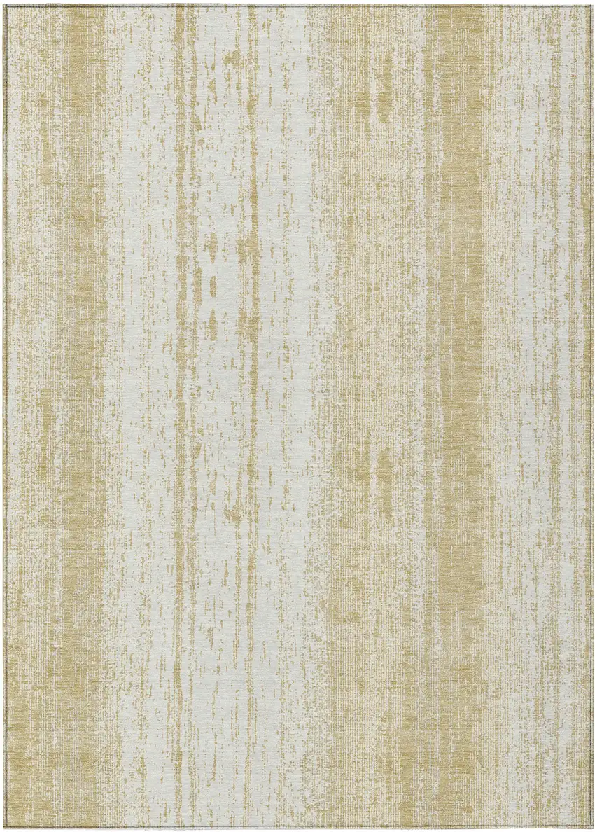 Gold And Ivory Striped Washable Indoor Outdoor Area Rug Photo 2