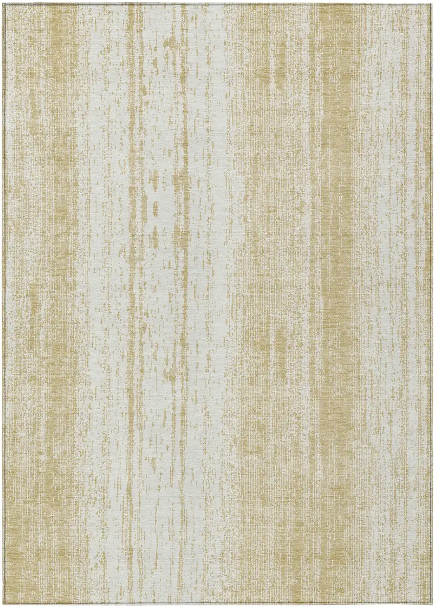 Gold And Ivory Striped Washable Indoor Outdoor Area Rug Photo 2