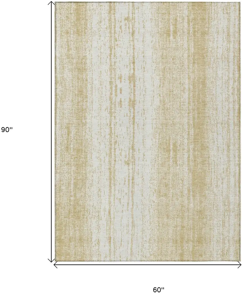 Gold And Ivory Striped Washable Indoor Outdoor Area Rug Photo 3