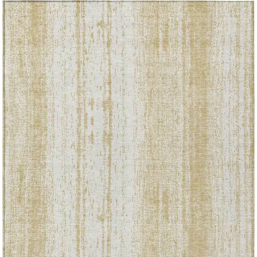 Gold And Ivory Striped Washable Indoor Outdoor Area Rug Photo 6