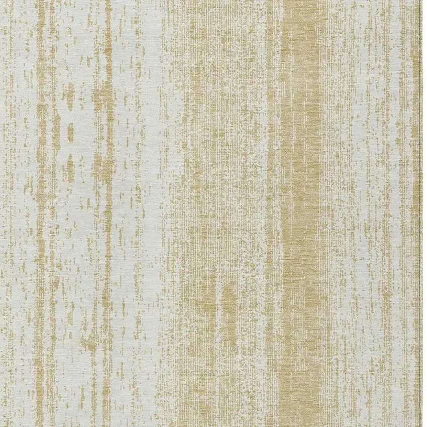 Gold And Ivory Striped Washable Indoor Outdoor Area Rug Photo 6