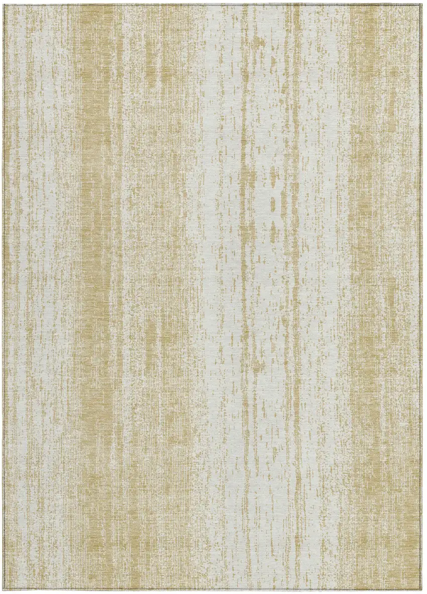 Gold And Ivory Striped Washable Indoor Outdoor Area Rug Photo 7