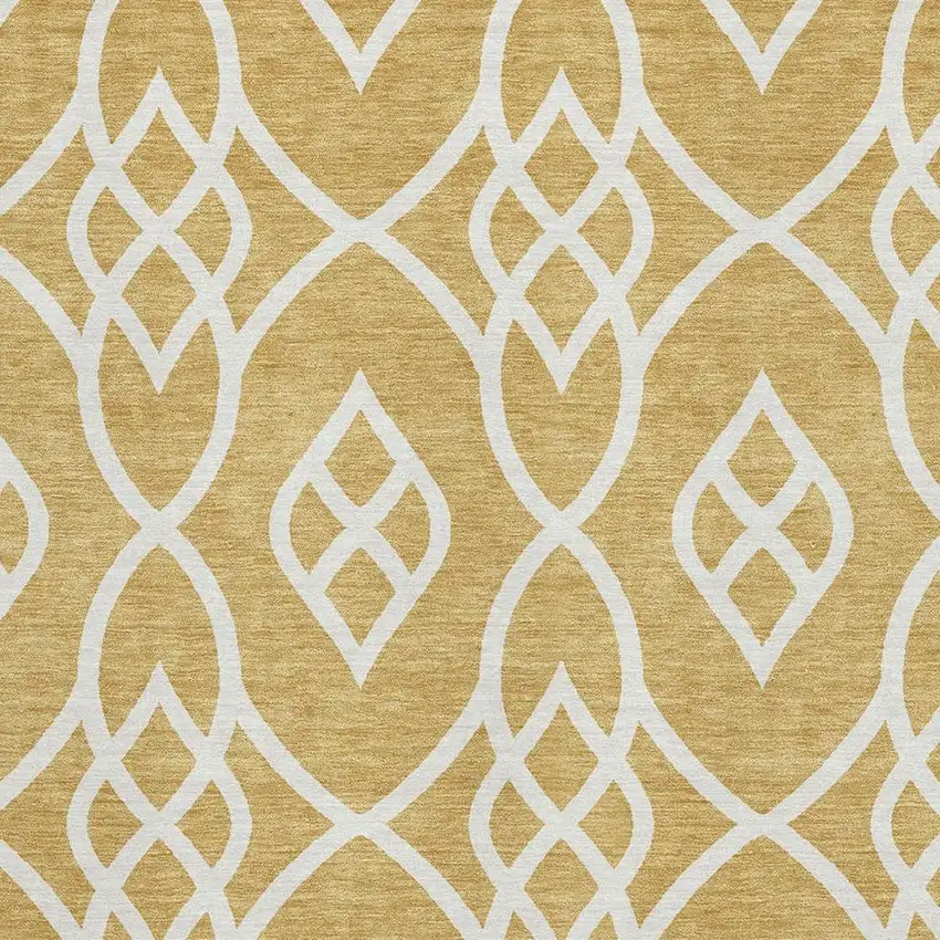 Gold And Ivory Trellis Washable Area Rug With UV Protection Photo 3