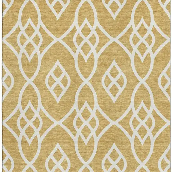 Gold And Ivory Trellis Washable Area Rug With UV Protection Photo 4
