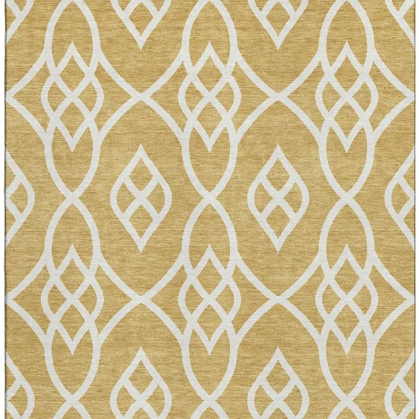 Gold And Ivory Trellis Washable Area Rug With UV Protection Photo 4