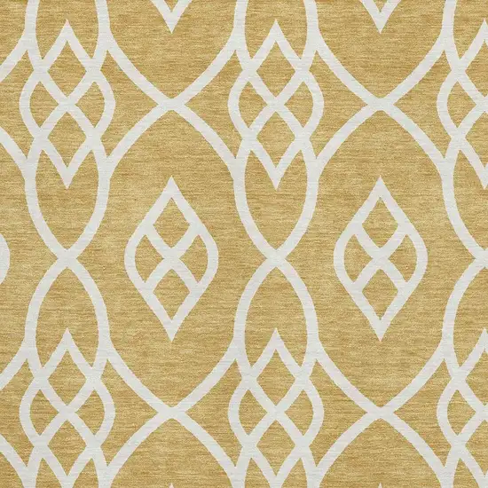 Gold And Ivory Trellis Washable Area Rug With UV Protection Photo 3