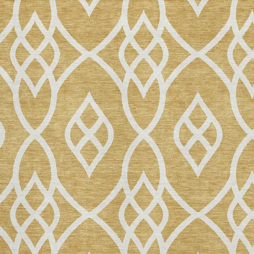 Gold And Ivory Trellis Washable Area Rug With UV Protection Photo 3