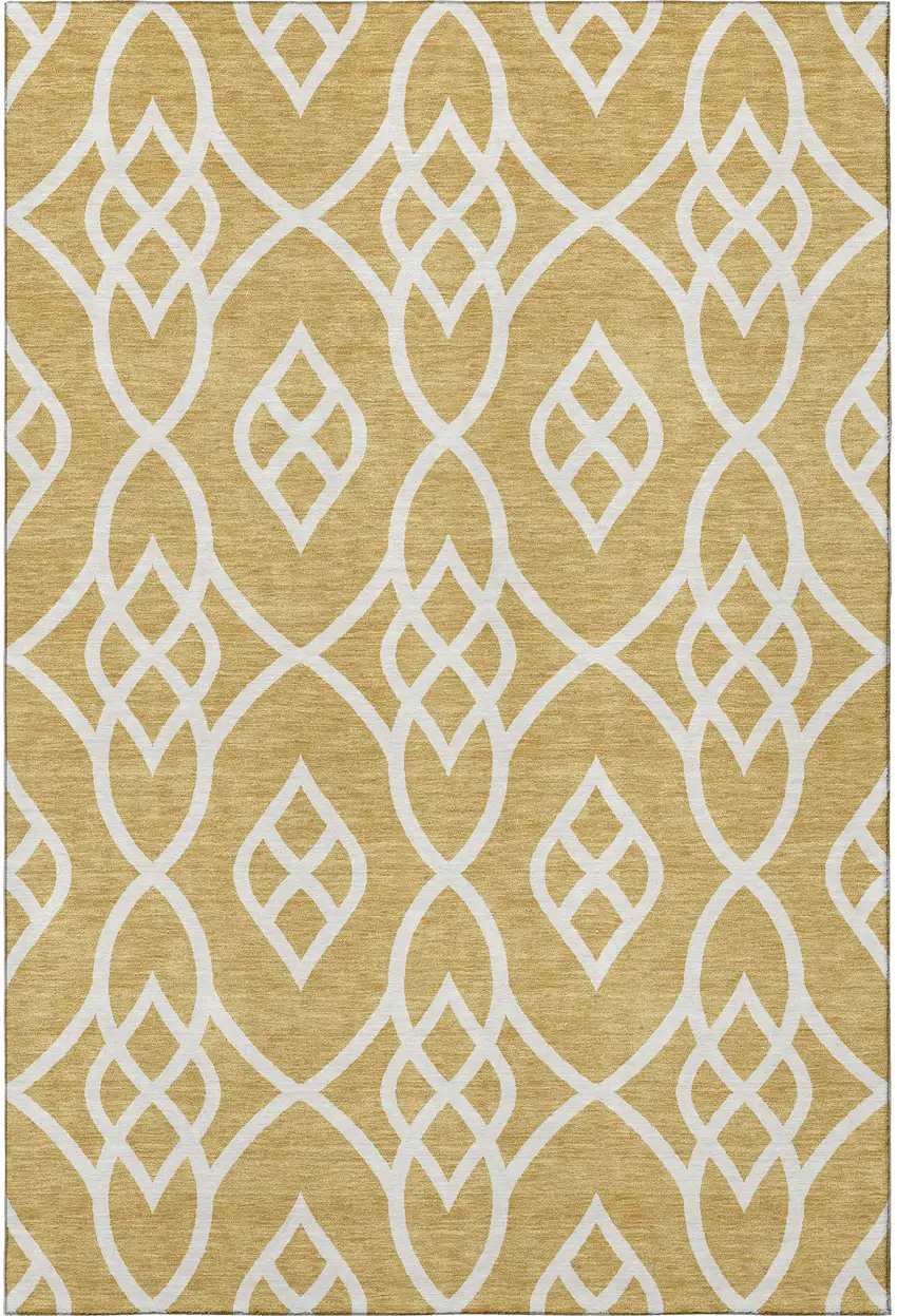 Gold And Ivory Trellis Washable Area Rug With UV Protection Photo 4