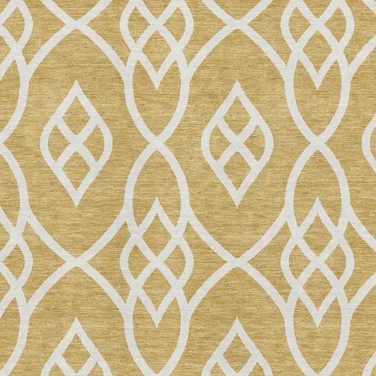 Gold And Ivory Trellis Washable Area Rug With UV Protection Photo 3