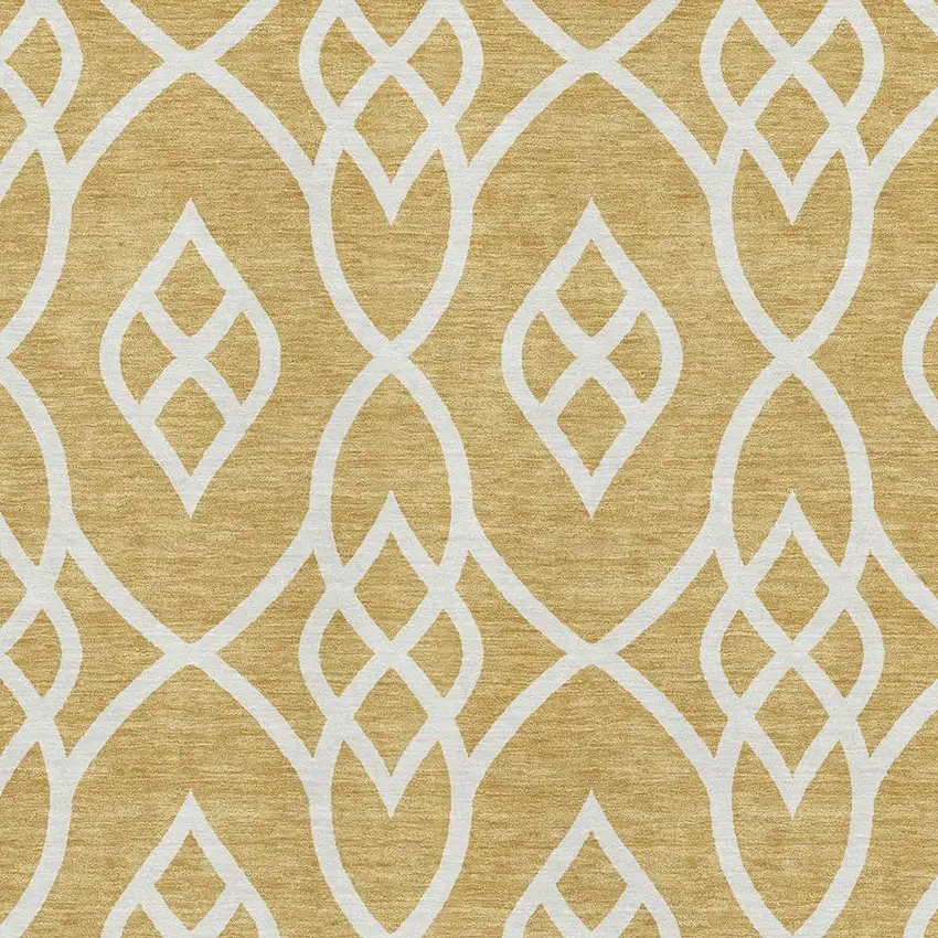 Gold And Ivory Trellis Washable Area Rug With UV Protection Photo 3