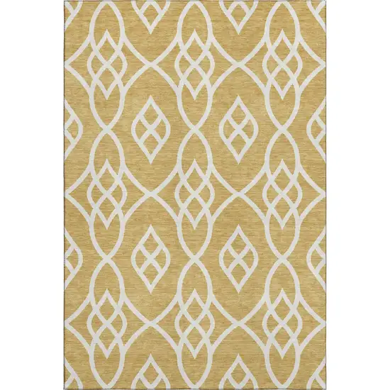 Gold And Ivory Trellis Washable Area Rug With UV Protection Photo 1