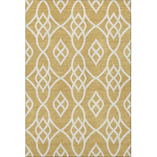 Gold And Ivory Trellis Washable Area Rug With UV Protection Photo 4