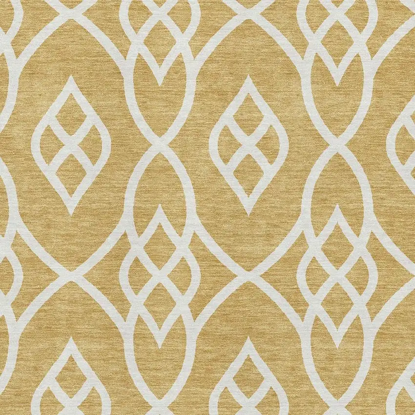 Gold And Ivory Trellis Washable Area Rug With UV Protection Photo 3
