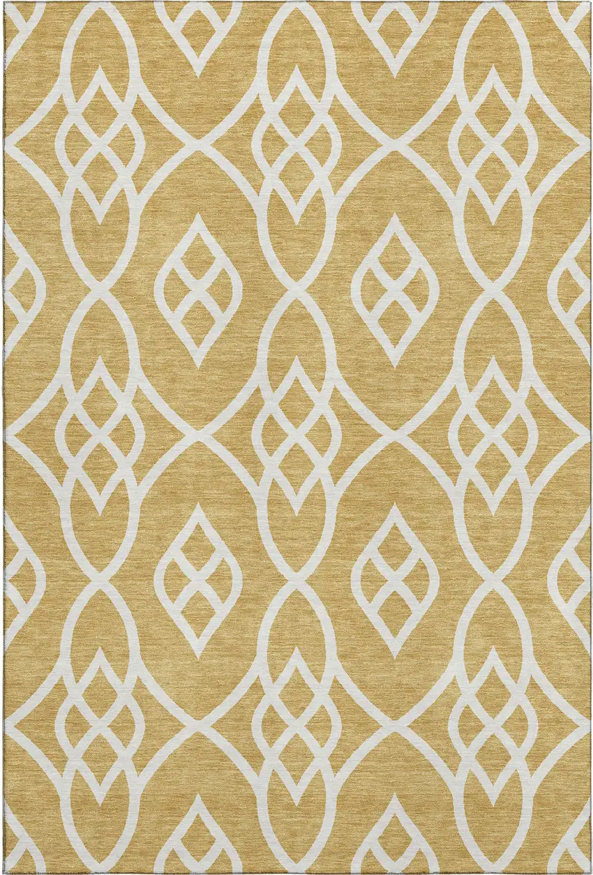 Gold And Ivory Trellis Washable Area Rug With UV Protection Photo 1