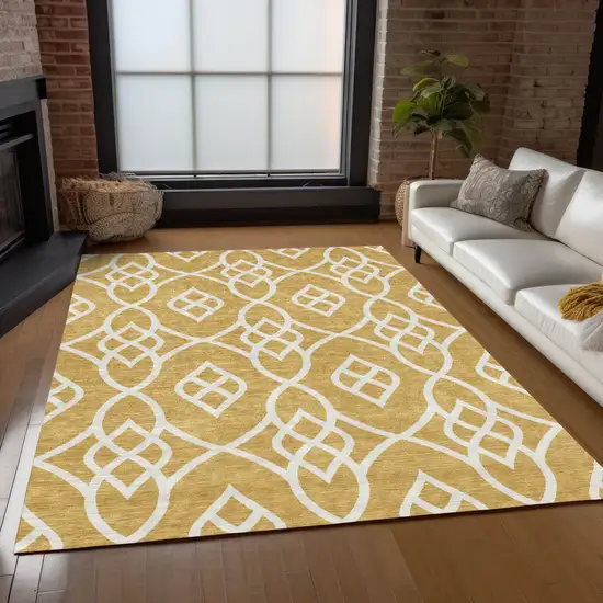 Gold And Ivory Trellis Washable Indoor Outdoor Area Rug Photo 9