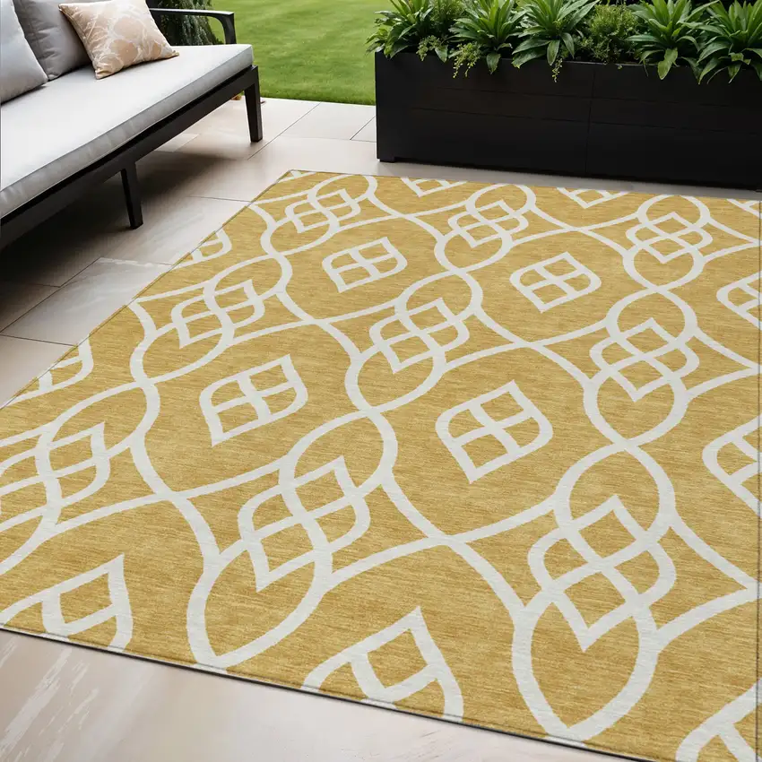 Gold And Ivory Trellis Washable Indoor Outdoor Area Rug Photo 1
