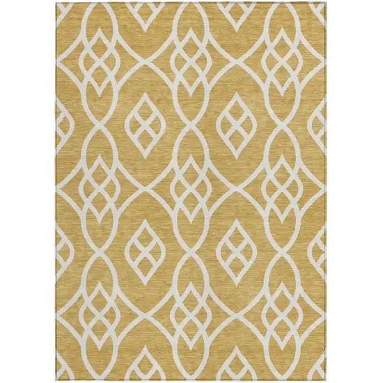 Gold And Ivory Trellis Washable Indoor Outdoor Area Rug Photo 7