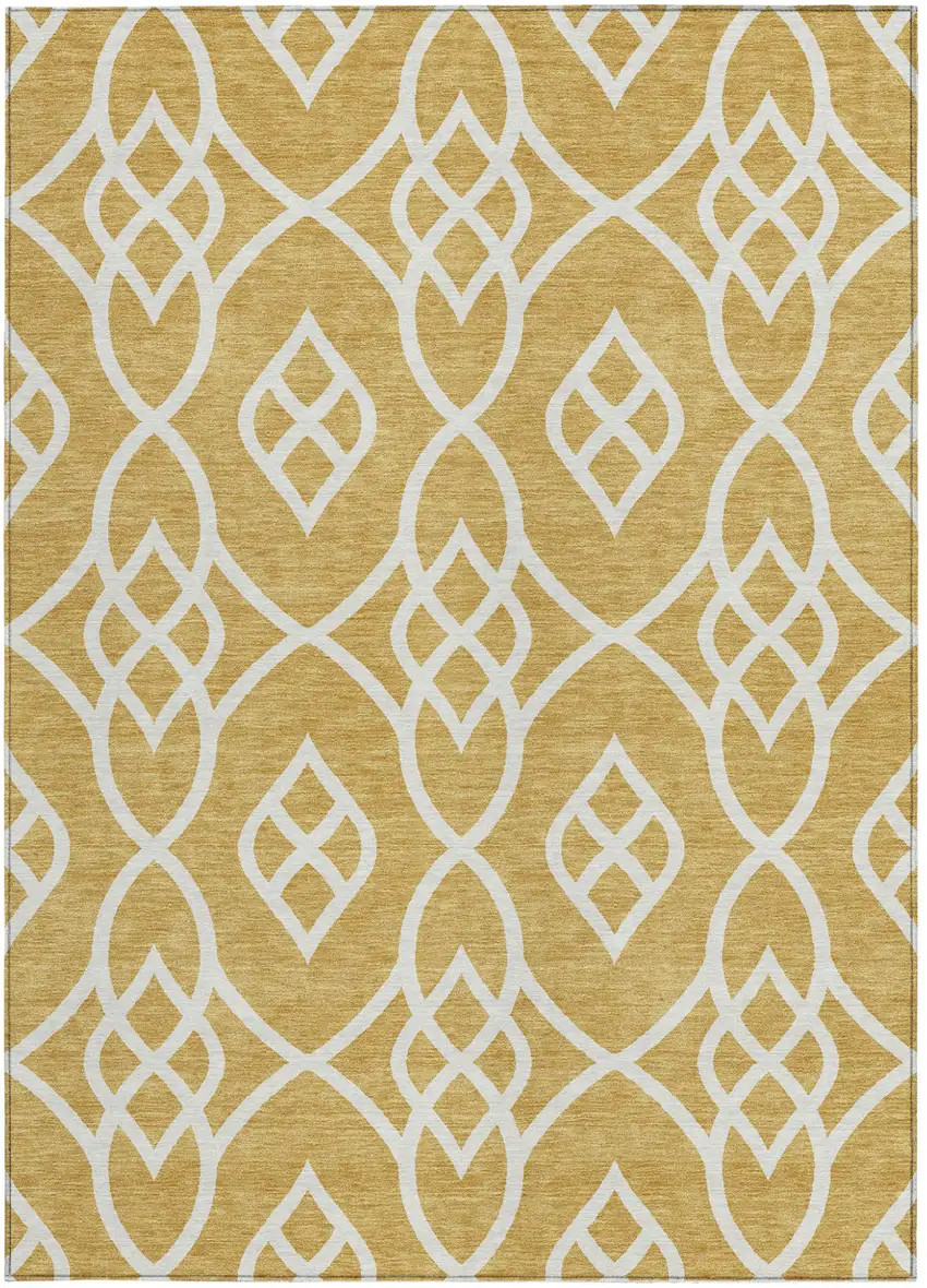 Gold And Ivory Trellis Washable Indoor Outdoor Area Rug Photo 7