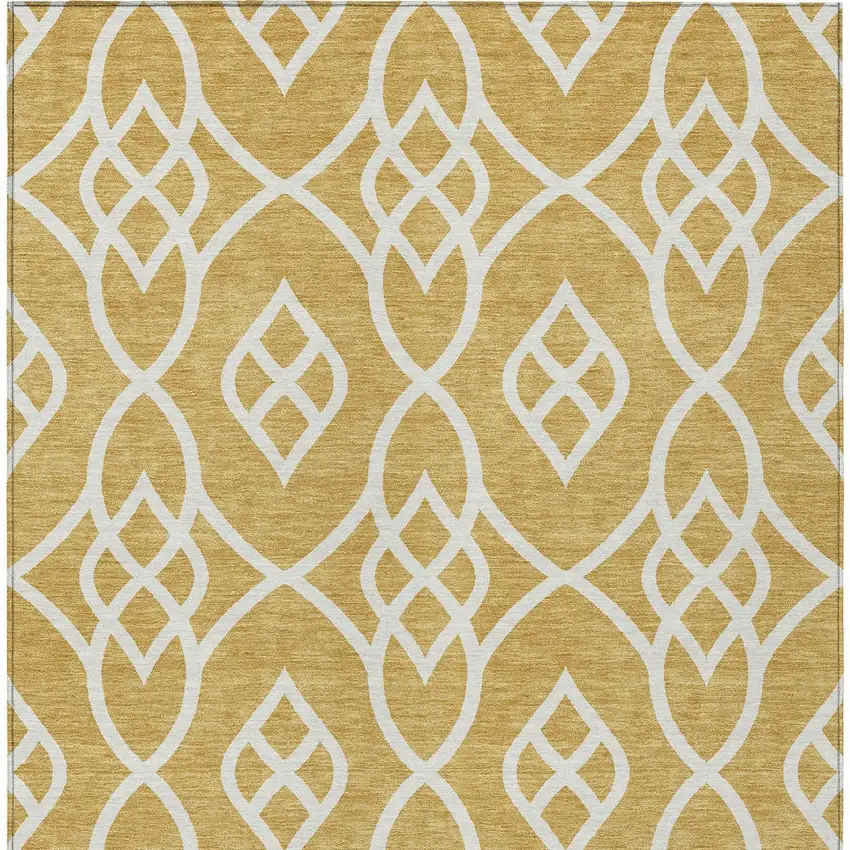 Gold And Ivory Trellis Washable Indoor Outdoor Area Rug Photo 7