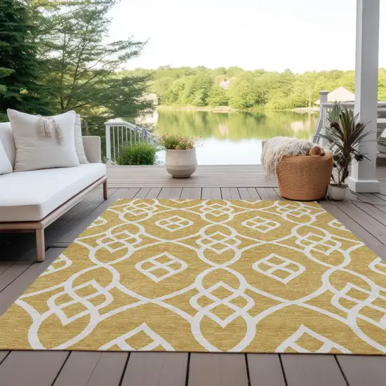 Gold And Ivory Trellis Washable Indoor Outdoor Area Rug Photo 8
