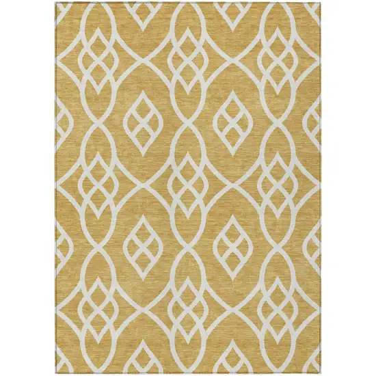 Gold And Ivory Trellis Washable Indoor Outdoor Area Rug Photo 2