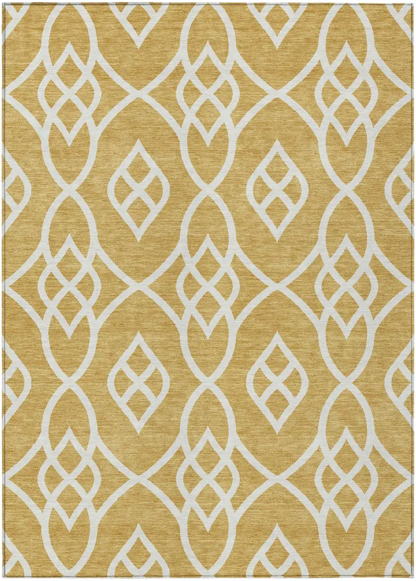 Gold And Ivory Trellis Washable Indoor Outdoor Area Rug Photo 2