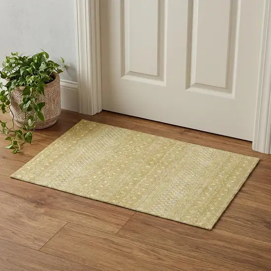 Gold And Ivory Tribal Washable Area Rug With UV Protection Photo 1